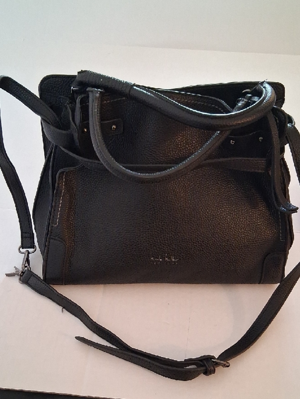 NIcole Miller Black Leather Shoulder Bag – Classic Everyday Tote - Picture 3 of 10